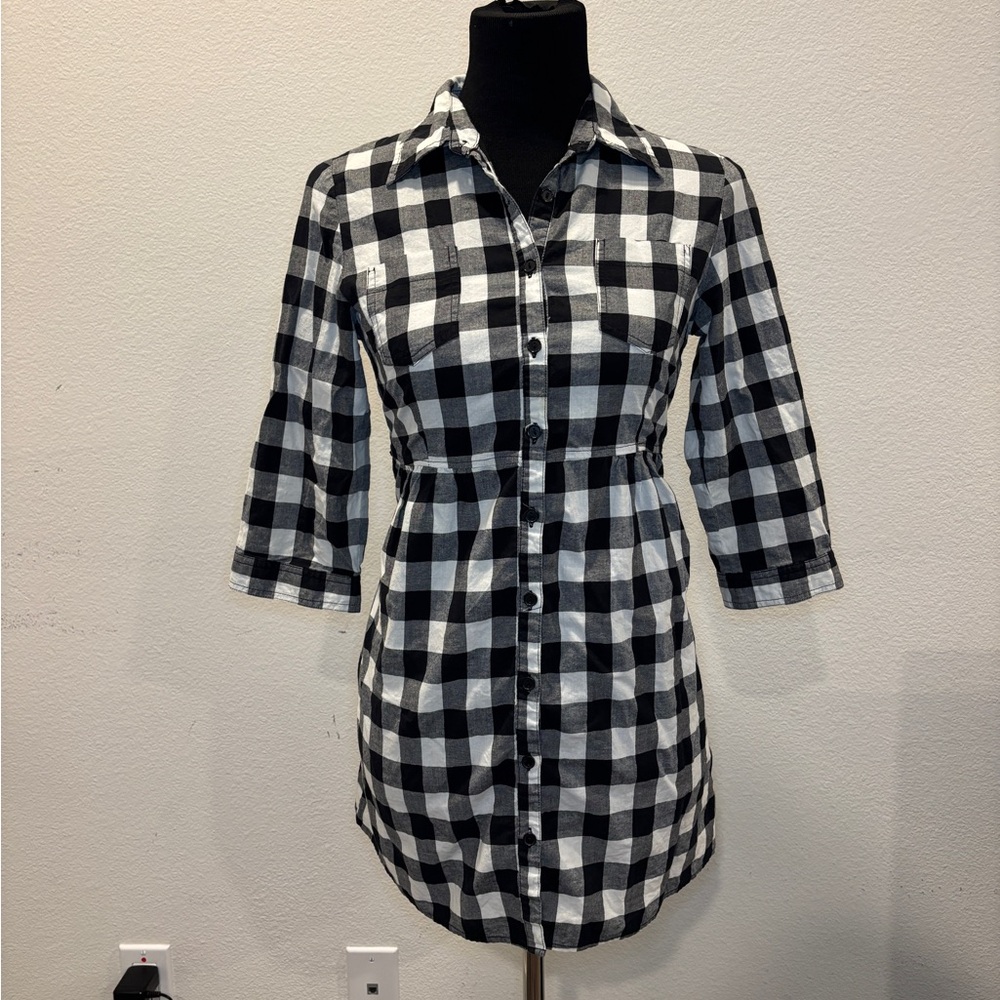 Forever 21 Black and White Plaid Mini Shirt Dress